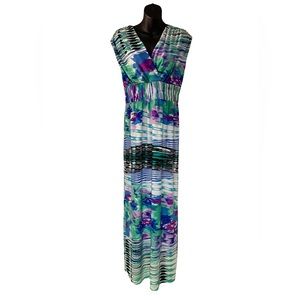 Roz & Ali Multicolor V-Neck Sleeveless Maxi Dress